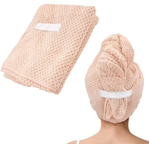 FrostyFlair Asciugamano in Microfibra per Capelli Lunghi, Asciugamano per Capelli & Turbante in Microfibra, Turbante con Elastico, Asciugamano in Microfibra per Capelli Ricci & Lunghi