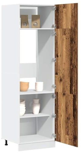 Frdhee Armadio da cucina, frigorifero, effetto legno antico, 60 x 57 x 207 cm, materiale in legno per cucina da incasso, facile da montare