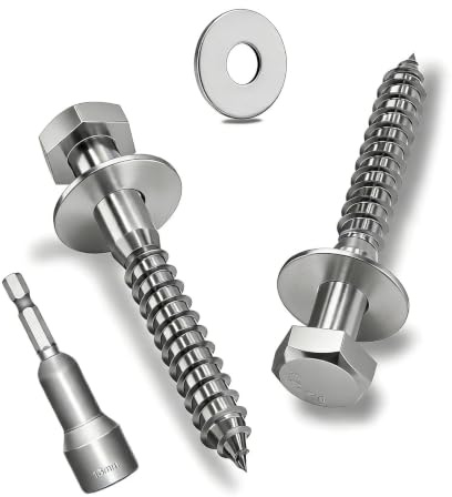 Ezitruz Sexkantiga träskruvar M6x60 mm, 15 stycken sexkantskruvar med brickor rostfritt stål A2 V2A, nyckelskruvar DIN 571-skruvar med hylsnyckel för trämöbler reparation