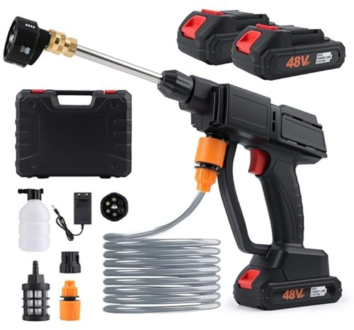 Akku Hochdruckreiniger, 1060 PSI,220L/H,48VF Tragbarer Hochdruckreiniger,Mobiler Hochdruckreiniger mit Ladegerät, 6-in-1-Düse und 16FT-Schlauch, Tragbarer Pistole für Auto,Garten,Zäunen,Haushalt