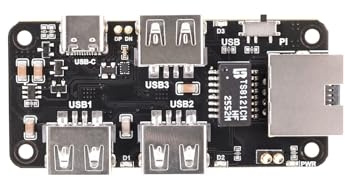 Fits Raspberry Pi USB Hub Ethernet HAT, 3-Port USB 2.0 Expansion Board with RJ45 10/100Mbps LAN Adapter, Type-C Power/PC Connection, USB Upstream Slide Switch, Status LEDs, for Raspberry Pi Series