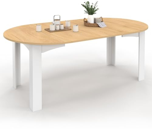IDMarket - DONA mesa de comedor redonda extensible 4-10 personas, superficie con acabado en haya blanca, 110-200 cm