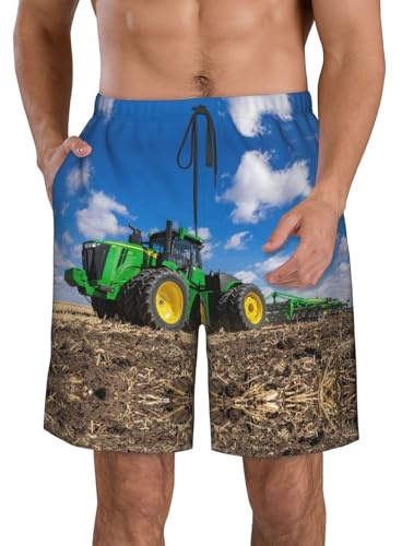 ZHAOUR Pantalones cortos de playa para hombre, con estampado de granja de tractores, cordón elástico, perfectos para deportes acuáticos, uso casual y actividades de verano