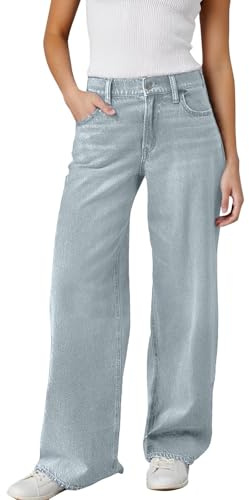Pantalones de pierna ancha para mujer con cintura alta, bolsillos, ajuste relajado para viajes, trabajo, playa, descanso, vacaciones y uso casual, trajes diarios, detalle desgastado elástico de