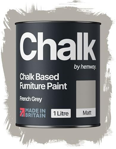 Hemway Chalk Based Furniture Paint, French Grey 1L, Matt Finish | Shabby Chic, Chalk Paint Furniture & Walls, Quick Dry & 1 Coat