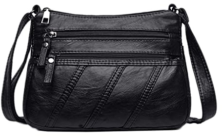 WuXingMeiLi Water Soft PU leather Purses and Shoulder Handbags for Women Crossbody Bag Cross Body Messenger Bags (Black T2)