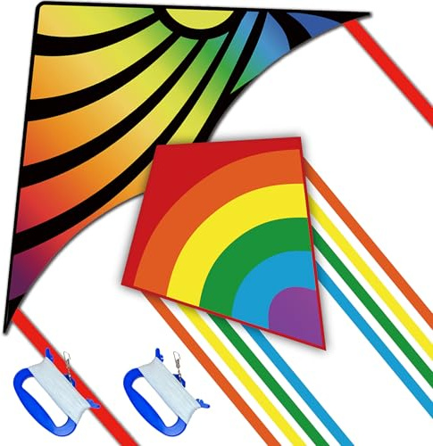HONBO Children's Kite Large Delta Kites for Children and Adults for Beach Trip Outdoor Games, Perfect for Beginners, String Line Includes Toys Easy to Fly Kites with Coloured Colours Tail