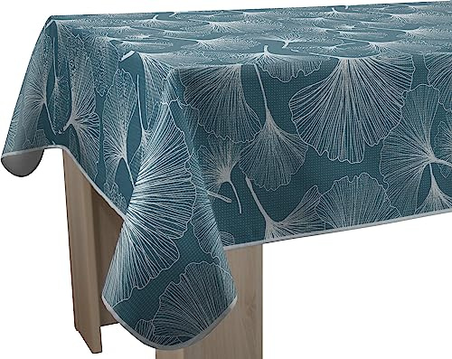 Le Linge de Jules Nappe Anti-Taches Biloba Bleu - Rectangle 150 x 350 cm