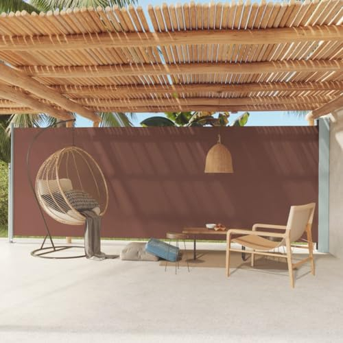 ULUYYUC Garten Zaun sichtschutz markise Balkon balkonschutz sichtschutzSeitenmarkise Ausziehbar 200x600 cm BraunGeeignet für Terrasse Garten im Freien