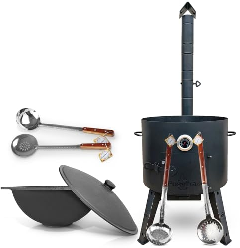 Utschak - Hornillo de hierro fundido con tapa (22 L) KazanoFF, Учаг, Kazan Outdoor Brasero, Camping, Kazan, Cañón de goulash Holandés (Set 22F-2)