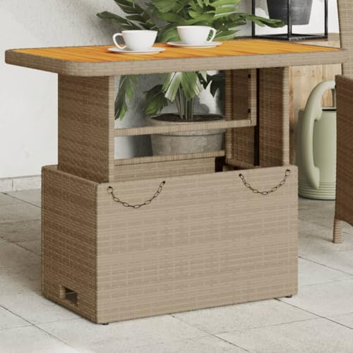 Festnight Mesa Jardín Elevable Ratán Sintético, Mesa de Comedor para Jardín, Mesa de Comedor Exterior Rectangular, Mesa de Terraza, 90x55x71 cm, Beige y marrón