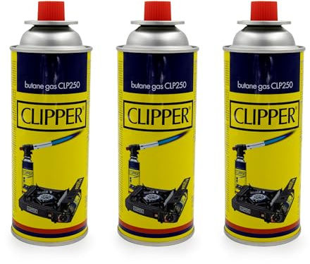Clipper Cartuchos de Gas Butano 400ml para Hornillos y Quemadores, Compatible con la Mayoría de Hornillos de Camping (3 Cartuchos)