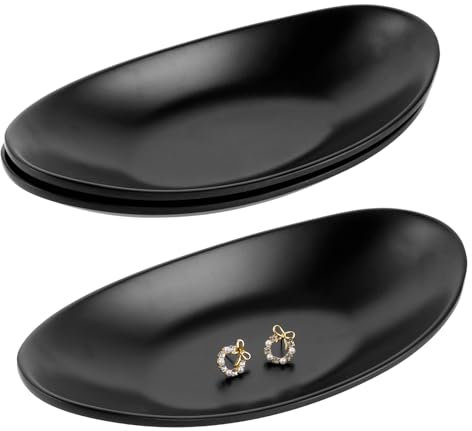 LOPYXBR 3 Stück Schwarze Schmucktablett Schlüsselschale, Kosmetiktablett Oval, Eingangsbereich Schale Deko Dekoschale, Schlüssel Schale für Schlüssel, Schmuck und Münzen(21,4x11x4,4 cm)