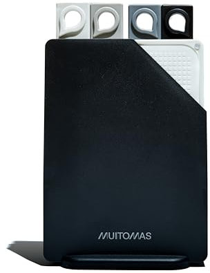 Muitomas, Set Taglieri Colorati da Cucina in Plastica Rigida Resistente ai Tagli, con Gommini Antiscivolo e Contenitore Sottile Salvaspazio, 20,5 x 14,5 cm, Colore Nero