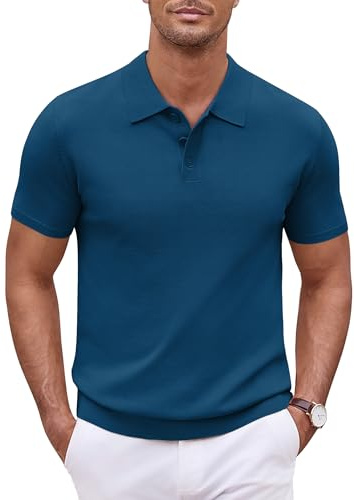 COOFANDY Camisa de Polo Casual de Manga Corta de Punto de la Camisa de Golf básica de Verano de Color sólido Azul Vaquero S