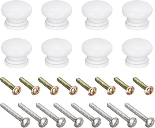 Jiayaus 24pcs White Cabinet Door Knobs, Wood Drawer Knobs, 24mm Round Mushroom Handle, Drawer Pulls with Screws for Cupboard, Wardrobes, Kitchen, Bedroom and Bathroom