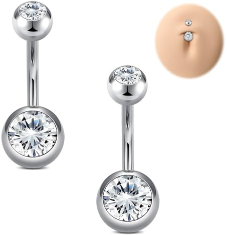 Funseerr 14G navelpiercing 6/8/10/12 mm kirurgiskt stål kort navelring, CZ-ring, diamantpiercing, smycken för kvinnor, män, 14G-10mm