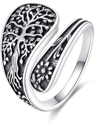 DAYLINLOVE Baum des Lebens Löffel Ringe 925 Sterling Silber Verstellbare Baum-des-Lebens-Daumen Ringe Baum-des-Lebens-Schmuck Geschenk für Frauen Mütter Mädchen