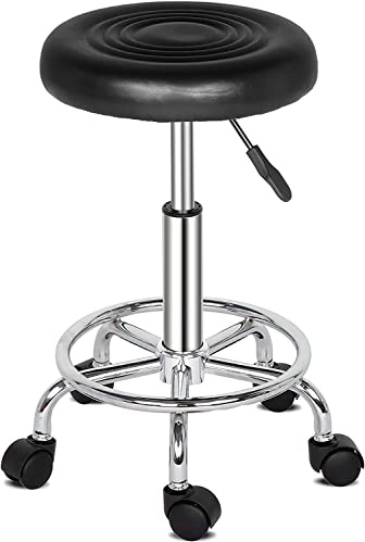 LEADZM Tabouret de Bureau, Tabouret à roulettes Rotation à 360° Hauteur Réglable pour Salon de Manucure, Salon de Beauté, Spas et Bureaux (Noir)
