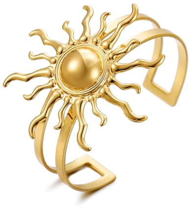 TONLUYAX Chunky Gold Cuff Bracelets for Women Large Adjustable Sun Bracelets Summer Beach Bangle Bracelet Vintage Jewelry