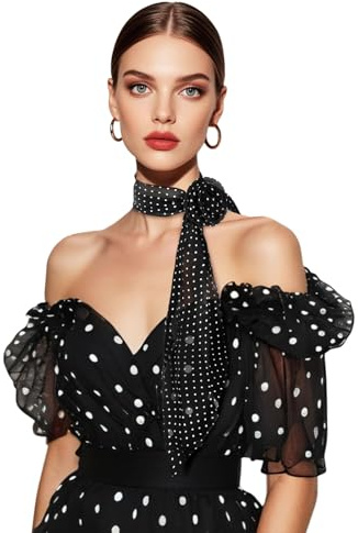 DAMILY Sciarpa da donna Sciarpe Lungo Sottile Foulard Cravatte Accessori Estate Sciarpe alla moda per le donne, Nero Pois, 130cm*16cm