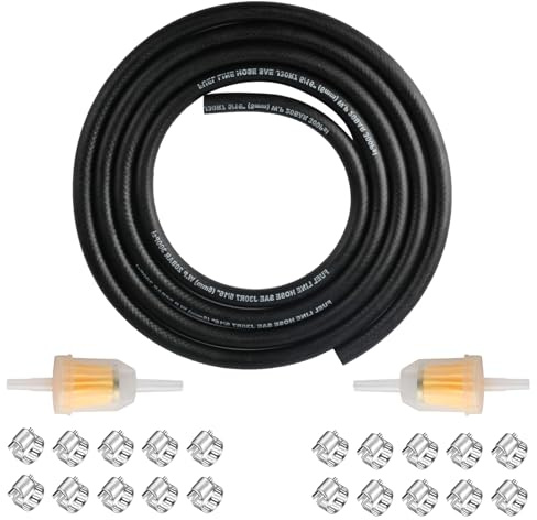 8mm Fuel Hose, 3 MeterFuel Line Hose Kit, Fuel Pipe 5/16 Inch ID with 2 Petrol Filters & 20 Hose Clamps, for Truck, Car, Scooter, Motorcycle, Small Engines