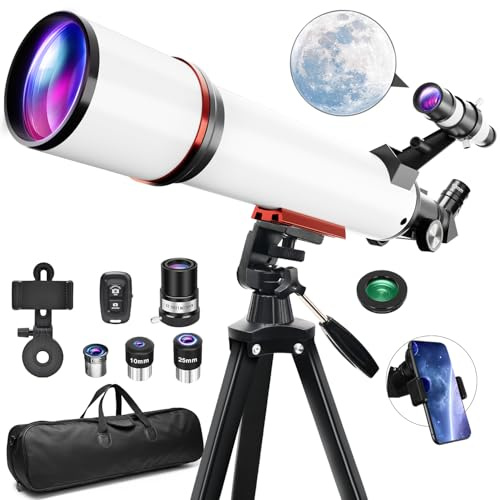 Coolifepro Teleskop, Teleskop Astronomie für Kinder & Anfänger, 90mm Aperture, 700mm Refraktive Teleskope Erwachsene, Tragbares Astronomisches Refraktor Teleskop mit Stativ, Telefon Adapter, Rucksack