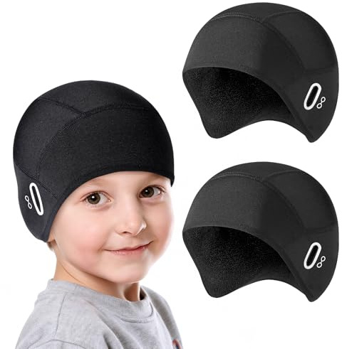 AYPOW Kinder Helmmütze Warme Winter Fahrrad Mütze Unter Helm mit Ohrenschutz Wintermütze Futter Winddicht Totenkopfkappen Ski Helm-Einsatz Beanie Cap für Jungen Mädchen Outdoor Sports