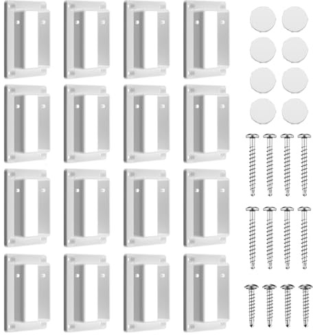 Sasylvia 16 Pcs 2 x 3.5 White Vinyl Fence Brackets, Slotted Handrail Bracket Kit with Screws for Deck Railing, Vinyl Fencing Panel to Post Connection, Mount to Wall Vertical Flat Surface
