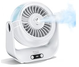 Kssvzz USB Desk Fan with Mist Cooling - 5000mAh Silent Electric Table Misting Fan with 5 Speeds, Digital Display, 90° Rotatable, Portable Desktop Powerful Fans for Bedroom Office Home (White)