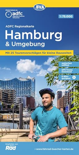 BVA ADFC Regionalkarte Hamburg und Umgebung 1:75.000: mit Tagestourenvorschlägen, reiß- und wetterfest, E-Bike-geeignet, GPS-Tracks-Download,