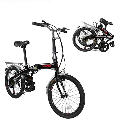 Xspec 20 7 Speed Folding Compact City Commuter Bike, Black (NOT an Electric Bike)