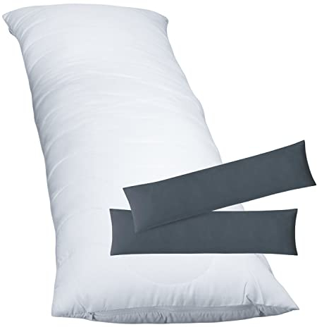 EXKLUSIV HEIMTEXTIL 1 x Seitenschläferkissen + Jersey Kissenbezug 2er Set 40x145 cm Anthrazit