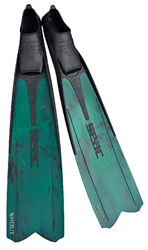 Seac Shout, Long Fins for Scuba Diving, Spearfishing and Freediving, Green, 9.5-10, Made in Italy