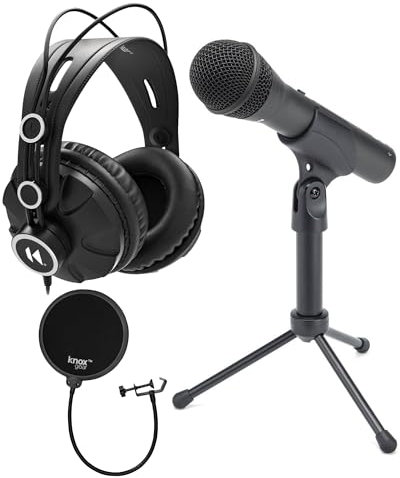 SAMSON Q2U Black Handheld Dynamic USB Microphone Bundle with Pop Filter and Closed Back Over-Ear Headphones (3 Items)