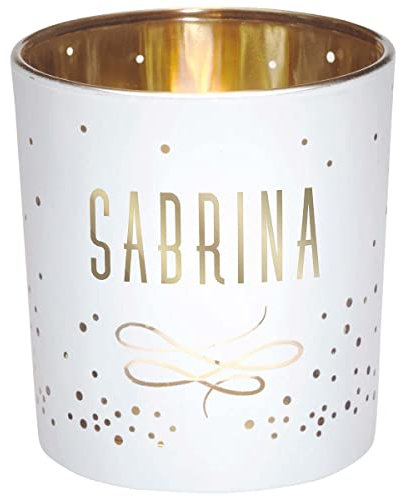 Photophore prénom en Verre Blanc et Or - Sabrina - Draeger