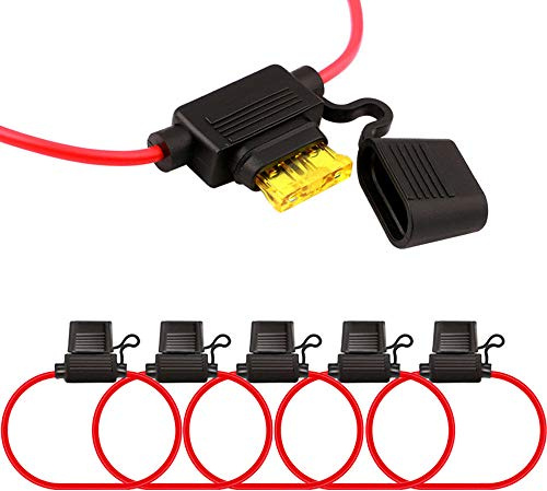 QitinDasen 5Pcs Professionell Medium wasserdichte Auto Sicherungshalter, KFZ LKW Flachsicherung Sicherung Halter mit Voll Vergossenem Gehäuse und Kabelbaum, 15Pcs Standard Blade Sicherung