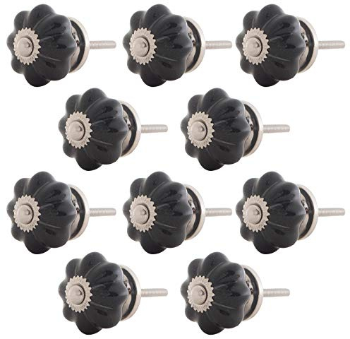 Knober 10 X Möbelknopf Kürbisform klein Keramik Porzellan Vintage Landhausstil Shabby-Chic 34 Ø metrisch M3 Edelstahl (schwarz Silber)