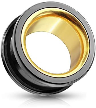 beyoutifulthings Ohr-Tunnel Schwarz Gold Ohr-Piercing Edelstahl Ohr-Schmuck Screw Fit Double Flared Plug Schraub-Verschluss 6-25mm