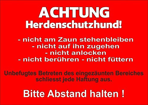 Petsigns Warnschild aus Metall - uv-beständig - Achtung HERDENSCHUTZHUND! Hundeschild, DIN A4