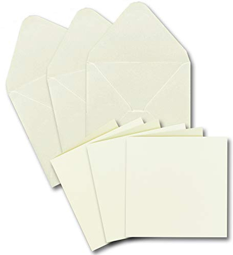 30 Klapp-Karten Set Quadratisch in Creme - 13,5x13,5 cm - 240 g/m² mit Brief-Umschlägen quadratisch - 14x14 cm - 90 g/m² Nassklebung