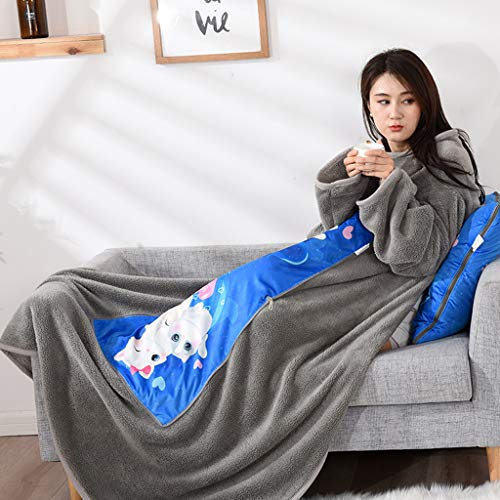 VOCD Lazy Blanket Mit Ärmeln, Winter Warm Thickened Washed Quilt, Tragbare Multifunktions-Komfortdecke Für Erwachsene Frauen Männer - Grau