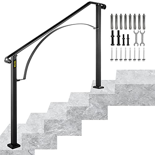 VEVOR Rampe d'escalier en fer forgé - Forme arquée - Convient pour 4 à 5 marches - Pour l'extérieur - Noir