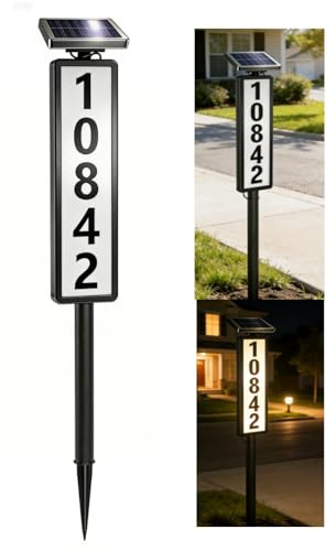 Solar House Numbers Lighted Home Address Plaques Signs with 2 Light Modes