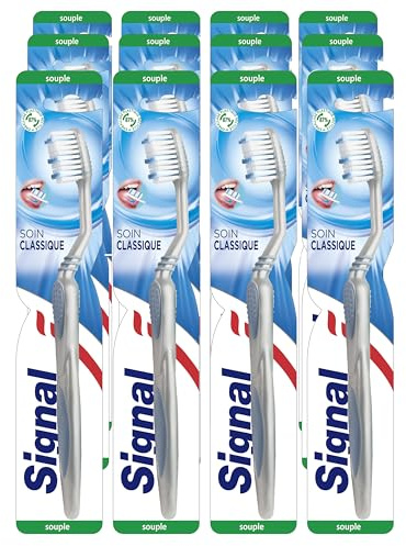 SIGNAL - Brosse à Dents Soin Classique - Filaments infusés au bicarbonate naturel pour un nettoyage en profondeur (lot de 12 brosses à dents)