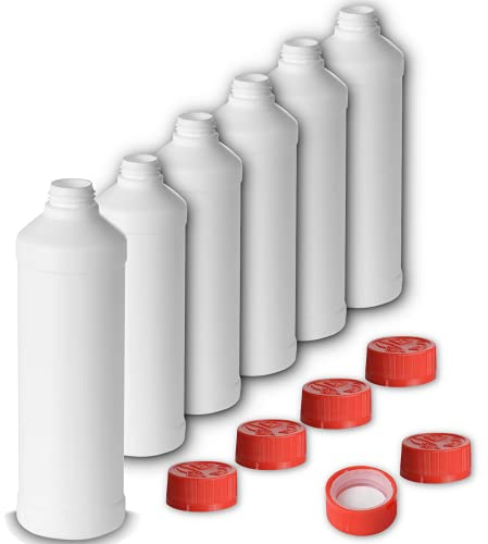 Leerflasche 1000ml HDPE Kunststoffflasche Flaschen Kosmetik Chemie Labor Klappverschluss Drehverschluss (6x 1000 ml, Drück & Drehverschluss)