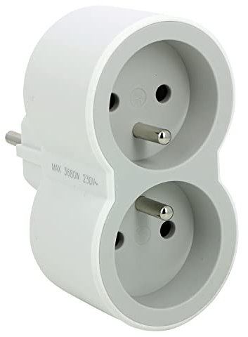 LEGRAND - Enchufe multitoma biplite – 2 tomas frontales con tierra – Posicionamiento vertical – Seguridad infantil integrada – Blanco y gris claro