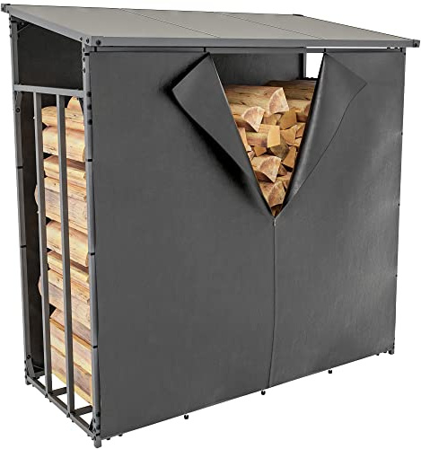 CLP Bâche De Protection Pour Range Bûches Ruston I Housse Pour Abri De Bois De Chauffage En Tissu Hysdrofuge Et Fermeture Eclair, Taille:S