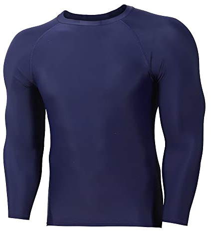 TIZAX T-Shirt Anti-UV à Manche Longue pour Homme UPF 50+ Maillot de Bain Hauts Compression Baselayer Rashguard Séchage Rapide Bleu Marine L