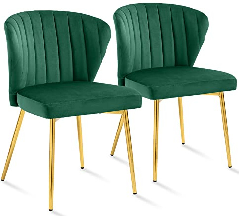 Sepnine® Esszimmerstühle Samt 2er Set, Moderner Küchenstuhl, Polsterstuhl Esszimmer, Ergonomischer Essstuhl mit goldenen Beinen für Wohnzimmer, Schlafzimmer, Küche（Grün）